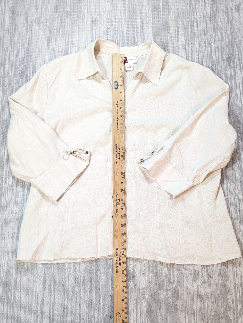 JM Collection Women's Linen Button Down Tan Shirt Capsule Coastal Summer Sz 18 - Picture 5 of 9